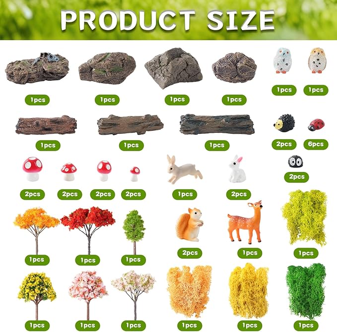 43 Pcs Mini Fairy Garden Accessories Outdoor Kit, Fairy House Accessories Including Resin Animals, Miniature Figurines Micro Landscape Ornaments, Fairy Garden Starter Kit for DIY Dollhouse