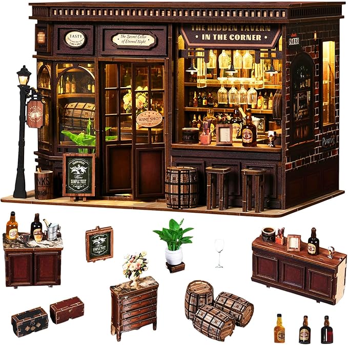 Book Nook Kits for Adults Teens 14+, DIY Miniature House Kits, Booknook Tiny House Bookshelf Decor 3D Wooden Puzzle, Gifts for Family, Friends, Bookshelf Insert Decor with LED Light