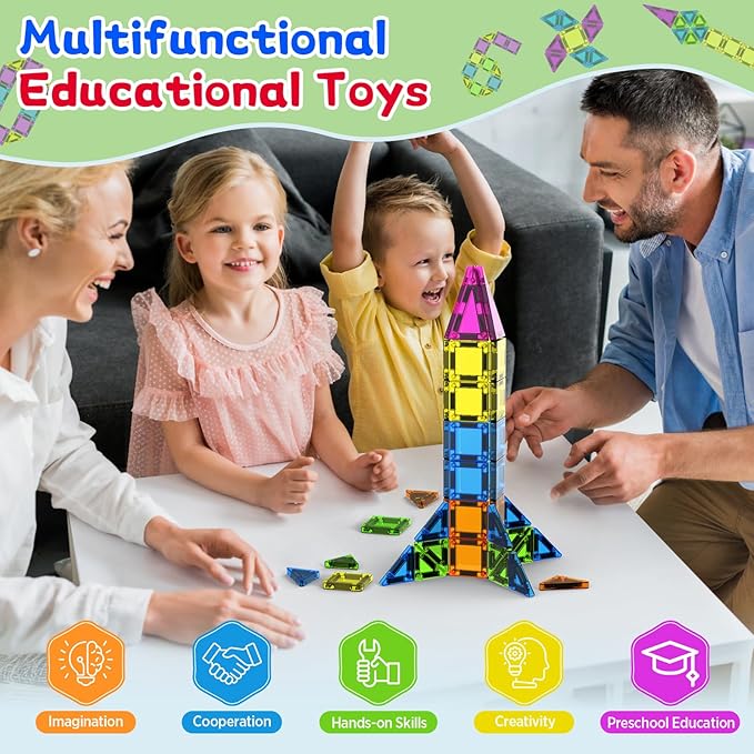 50PCS Mini Magnetic Tiles Travel Set, Magnetic Blocks Building Toys for Kids, Portable STEM Travel Toys for Toddlers, Boys & Girls Birthday Xmas Gifts