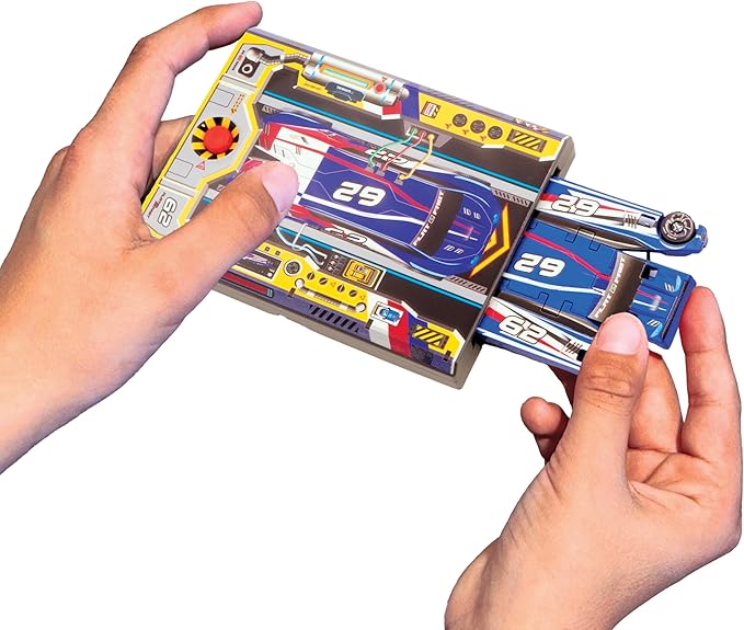 FLAT 2 FAST Original Stunt Card Racer – Flat Car Racer and Pocket Size Racecar Launcher with Built-in Button for Stunt Launching and Racing – Compact – Cobalt Blue