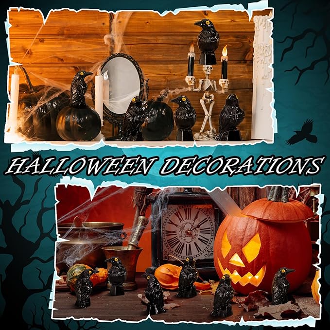 100 Pcs Miniature Crows Decor Mini Resin Crows Figures Black Raven Figurines Tiny Resin Animals for Holiday Scene Micro Landscape Spooky Party Table Decor