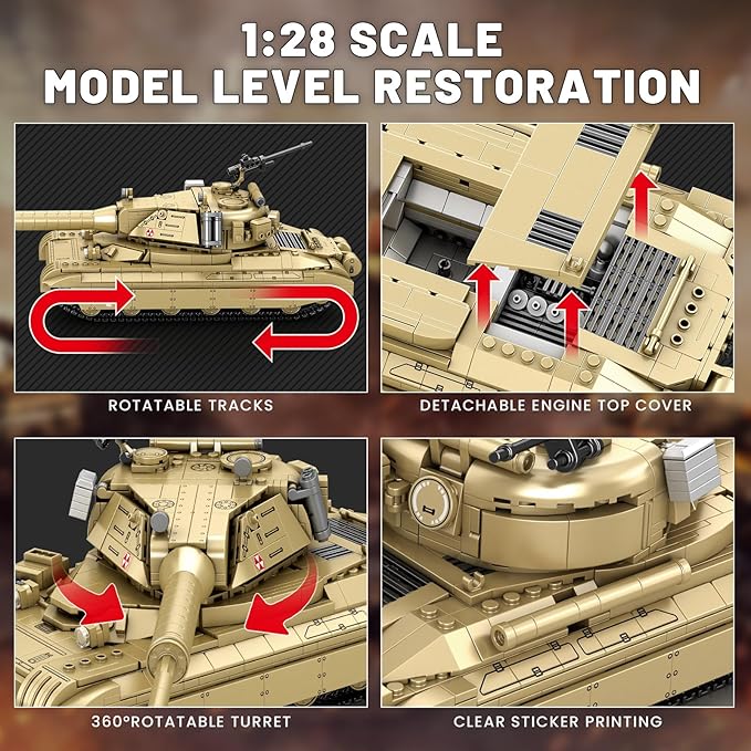 Reobrix 60TP Tank Building Set 77036, World of Tanks Authorized Products 1128 PCS, 1:28 Scale Tank Model Kit, Army Tanks Toy Building Kit for Military Fans, Birthday Gifts Ideal for Adults Boys 8-14