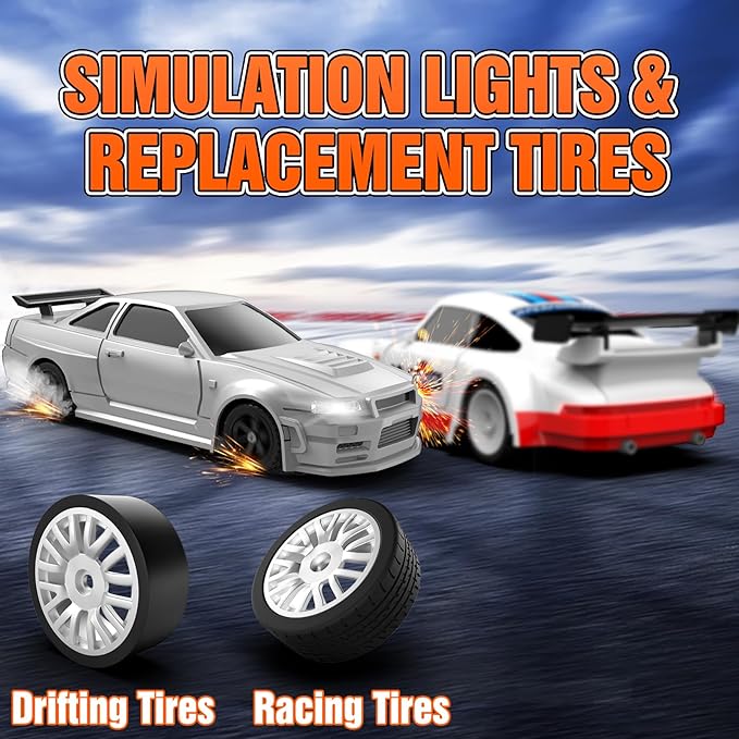 RC Drift car, 1/43 Mini Rc Drift car with Gyroscope, 2.4GHz Full Proportional Remote control Cars, 4WD High Speed Racing with Lights, Racing Tires, Model Cars Gift for Adults, Kids, Boys, Girls