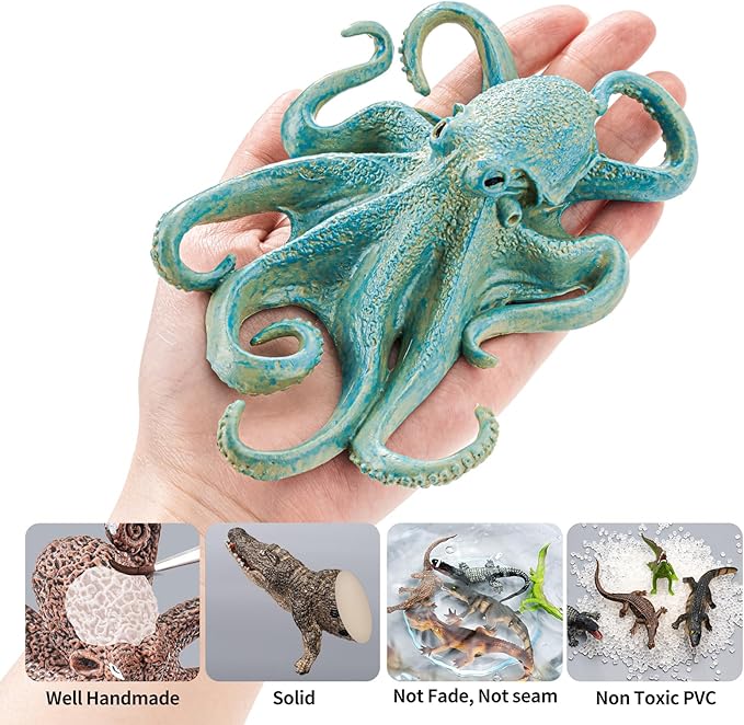 4PCS Octopus Figurines Sea Animal Toys,Plastic Ocean Animals Toys Figures, Realistic Soft Sea Creatures Toys for Kids Boys Girls - Birthday Gifts for Kids Cake Toppers Decoration