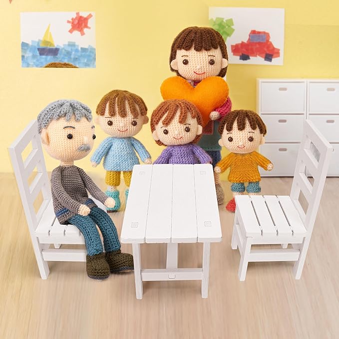 1/6 Scale Wooden Dollhouse Furniture Set – Fits 12in Dolls – White Miniature Square Table & 2 Chairs (3PCS) Furnishings Model Toy for Decor Doll Living Room– Not Full-Size Furniture