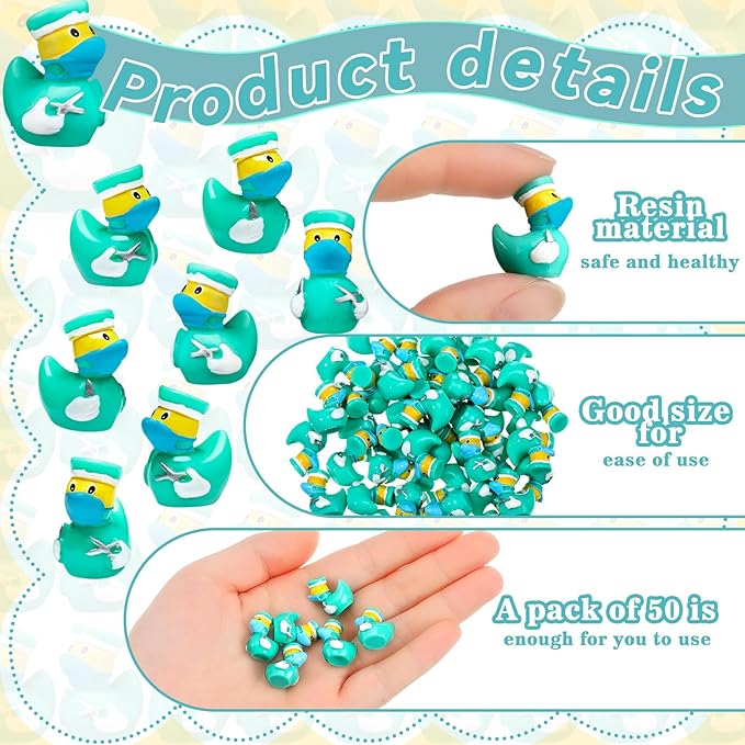 50 Pcs Themed Ducks Resin Ducks Resin Party Decorations for Crafts Making DIY Miniature Landscape Micro Decor Gifts (Doctor)