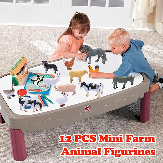 12 PCS Animals Figures,Mini Farm Animal Figurines,Plastic Farm Animal Figures Set,Animals Learning Educational Toys Cake Toppers Birthday Gift for Kids