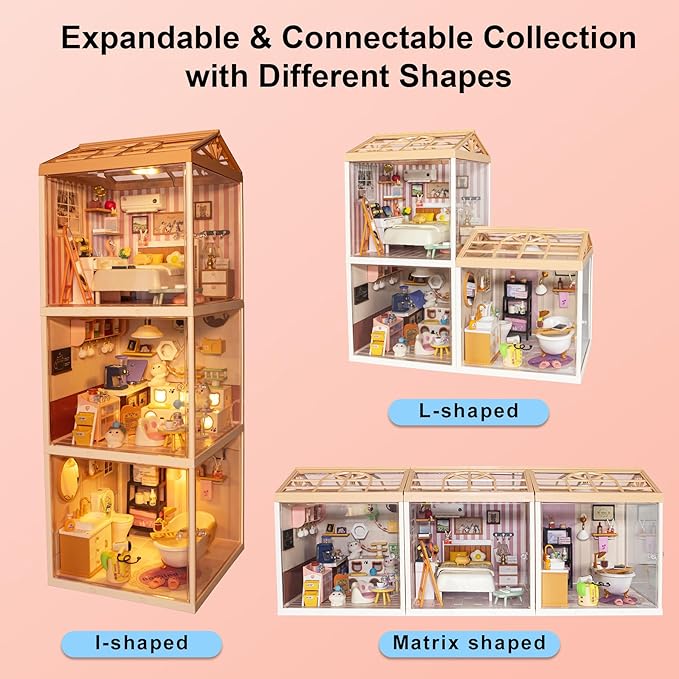 DIY Miniature House Kit Gift for Teens, Mini Dollhouse with Roof & Dust Covers, Light, Furniture, Creative Crafts for Adults for Mini Figures & Christmas Decor Gift Idea