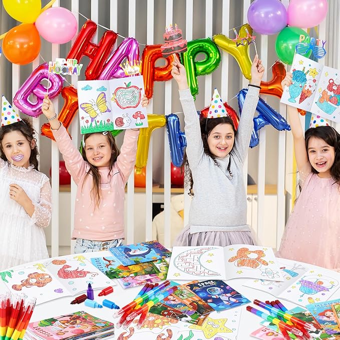 BenLouis Coloring Books for Kids With Stacking Crayons Set Mini Coloring Books Bulk for Ages 4-8-12 Small Activity Books for Birthday Party Gifts Goodie Bags Stuffers Travel（12+12Pcs Colorful）