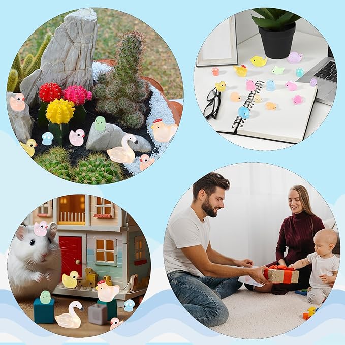 160 Pcs Mini Resin Animals Luminous Tiny Resin Animal Figures to Hide 35 Types Variety Mini Animals Ducks for Fairy Garden Accessories Micro Landscape Aquarium Decor Garden Dollhouse Accessories