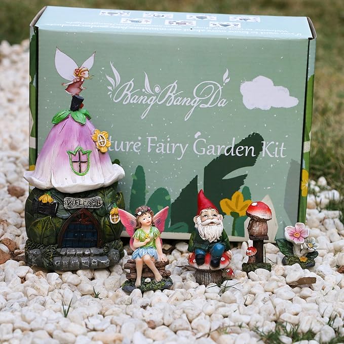 BangBangDa Miniature Fairy Garden Accessories - Fairies Gnome Figurines Statue Set Indoor Outdoor Garden Decoration Birthday Gardening Gifts for Girl Boy Mother Girlfriend