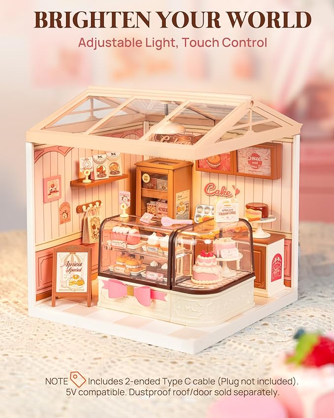 Rolife Super Creator DIY Miniature Plastic House Building Set Playset with LED, Suitable for Mini Figures Construction Toys Diorama Kit Gifts for Adults (Tasty Cake Shop)