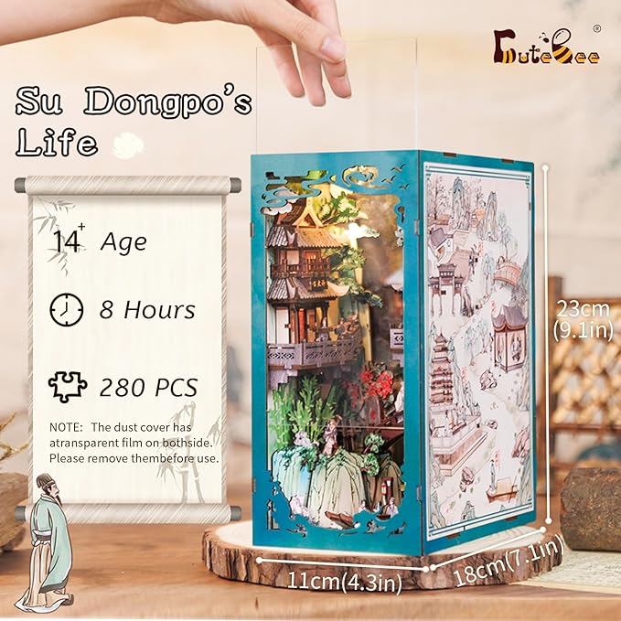 CUTEBEE Book Nook Kit - DIY Miniature House Dollhouse Kit for Adult and Teens, Booknook Bookshelf Decor Alley Model Build with LED Light, Gifts for Family and Friends