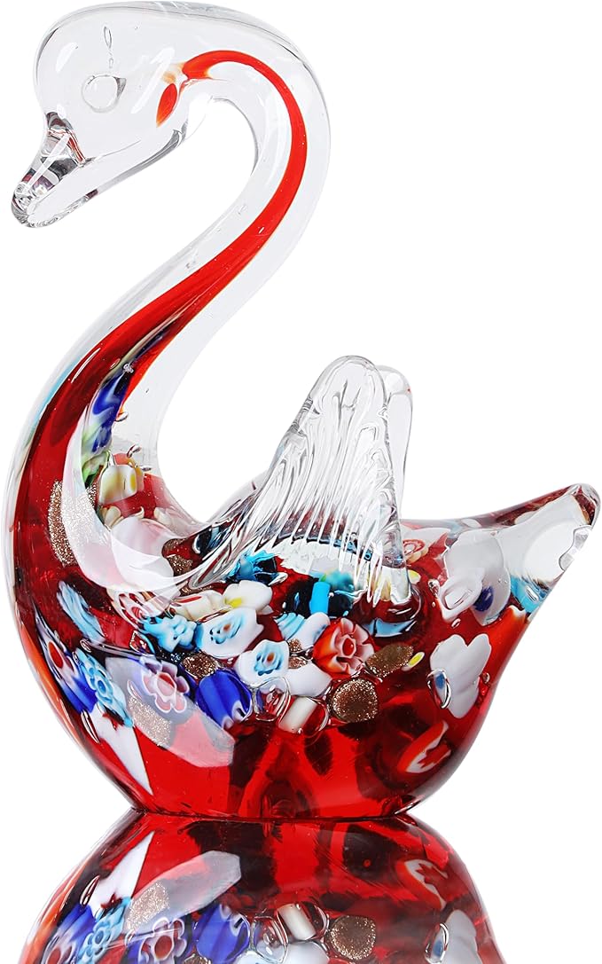 Yao Yuan Handmade Multicolor Glass Swan Figurine - Elegant Swan Decor for Home and Office (red Color)…