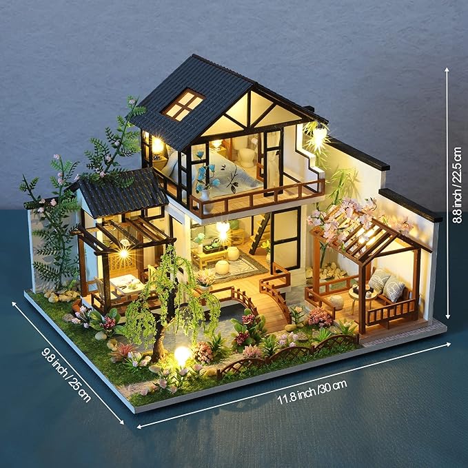 GuDoQi DIY Miniature Dollhouse Kit, Tiny House kit with Music, Miniature House Kit 1:24 Scale, Great Handmade Craft Gift for Birthday Christmas Day, Traditional Courtyard House