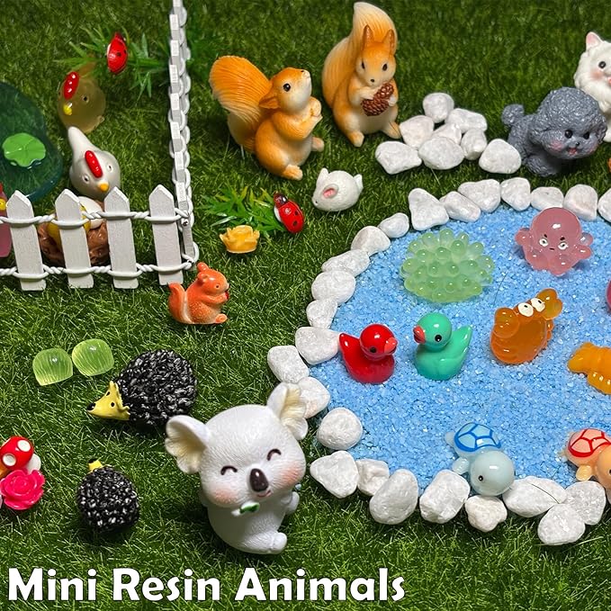 150pcs Mini Resin Animals, Small Plastic Animals for Fairy Garden Miniature Dollhouse Accessories Hide Crafts Decor Mini Resin Figures for Aquarium Toys Tiny Animal Figurines