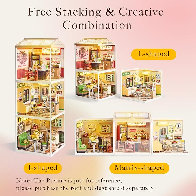 Rolife Super Creator DIY Miniature Plastic House Building Set Playset with LED, Suitable for Mini Figures Construction Toys Diorama Kit Gifts for Teens Adults (Night Out Food Stall)