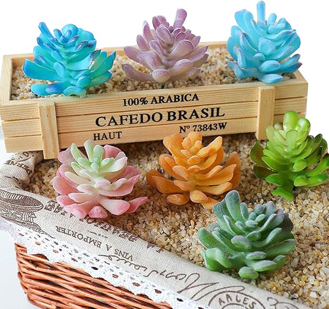Cayway 20 PCS Artificial Succulent Plants Assorted Multicolor Faux Fake Succulents, Cactus Aloe Succulent Assortment in Flocked in Different Type for Birthday Home Decor Indoor Garden DIY