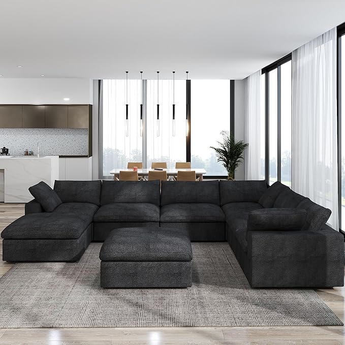 JACH 160" Cloud Sectional Sofa, Modern Overzised Down Filled Comfy Couch, 8 Seater Convertible Modular Cloud Couch for Living Room, Deep Seat Couches, Sofa Covers Removable, Ottomans with Storage