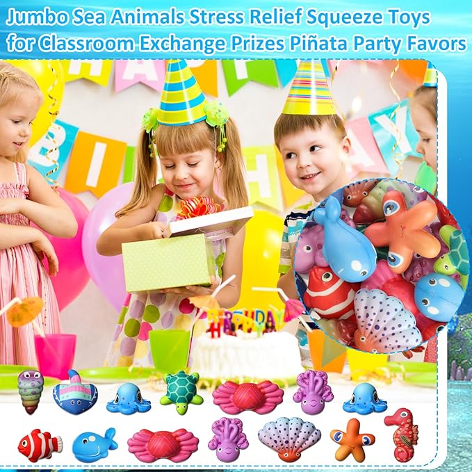 48 Pcs Ocean Squeeze Jumbo Toys for Kids Slow Rising Large Sea Animal Toys Under The Sea Party Favor Bulk for Kids Goodie Bag Filler Classroom Prize Ocean Themed Birthday Party Favor