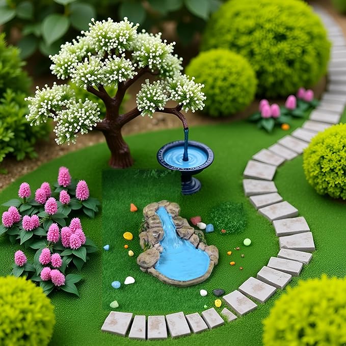 Blue DIY Miniature Mini Water Pool Fairy Garden Lawn Ornament Outdoor Statues for Mountain Dollhouse Decor Craft, Garden Sculptures and Statues, Outdoor Statues