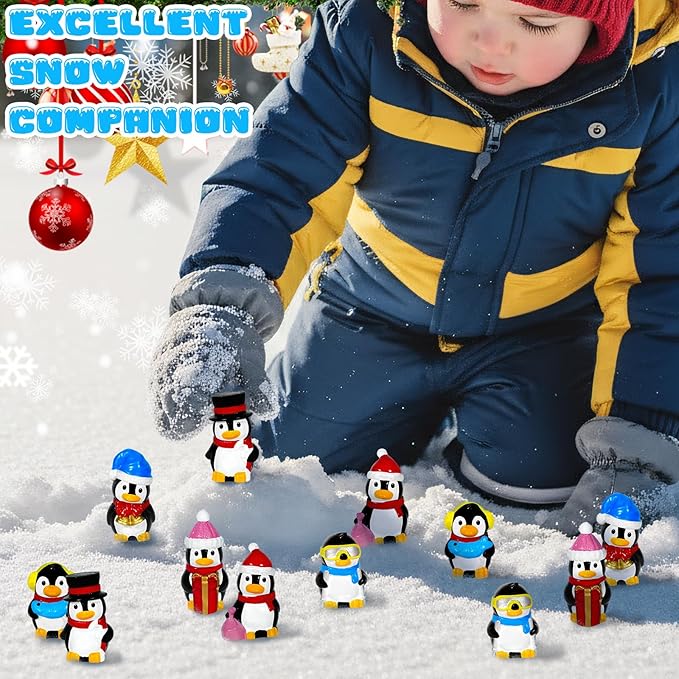 Bbiamsleep 12 Pcs Mini Resin Penguin Figurines Miniature Tiny Penguins Christmas Figurines for Fairy Garden Christmas Snow Globes Home Winter Village Decor