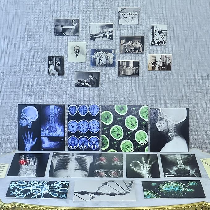 57 Pcs 1/6 Scale Miniature Vintage Medical Posters - Realistic Mini Things Anatomy Charts (X-Ray, Surgery, Microscope) for 11.5-Inch Fashion Dolls - Dollhouse Accessories for Decor and Play