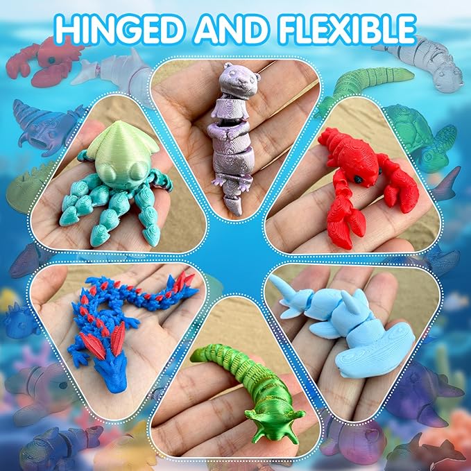 26Pcs 3D Printed Ocean Animals Set, Mini Animals 3D Printed Toys, Ocean Animal Figurines Toys, Fidget Articulated Flexible Toy for Party Favors Birthday Gifts Office Desktop Christmas Decoration