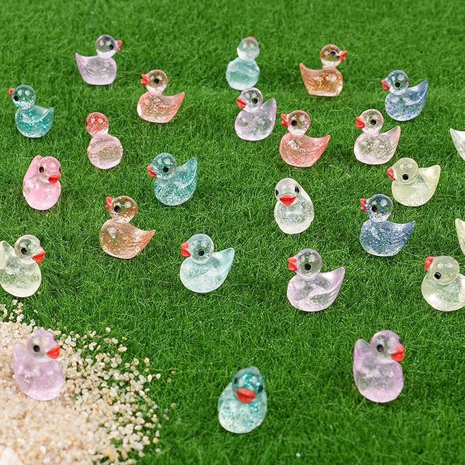 240Pcs Mini Resin Ducks Bulk, Luminous Tiny Duck Figurines for Miniature Dollhouse Decor, Fairy Garden, Aquarium Landscape, DIY Crafts, Party Favors, Hide & Seek Game, Classroom Activities