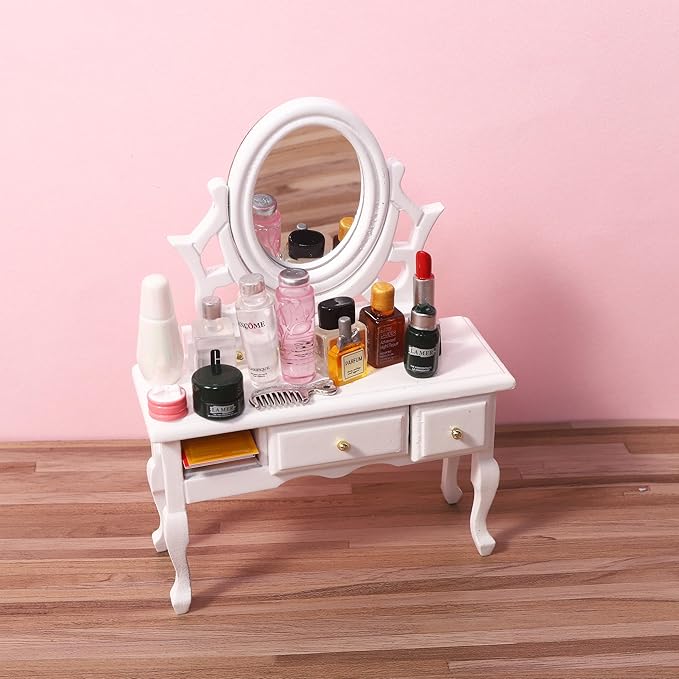 DIYDEC 75Pcs Dollhouse Mini Jewelry Storage Case Miniature Bathroom Accessories Figurines with Makeup Set Towel Cosmetic Toothbrush Shampoo Perfume Hair Dryer Comb Purse Doll Backpack Micro Scene