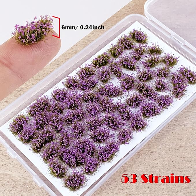 Woohome 53 Pcs DIY Miniature Flower Cluster Flower Vegetation Groups Purple Static Grass Tufts for Train Landscape Railroad Scenery Sand Military Layout Model Miniature Bases and Dioramas