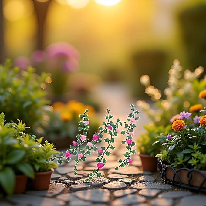 Mini Simulation Flower Strips and Vines Micro Landscape, 1:12 Miniature Model Mini Garden Scene Props Decoration, Dollhouse Décor（5.12in）