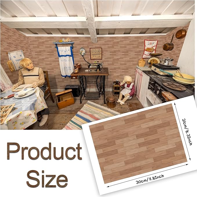 35 Pcs Miniature Dollhouse Wallpaper Self-Adhesive Mini DIY Floorboards Wall Paper Real Life DIY Decoration for Dollhouse(Brown)