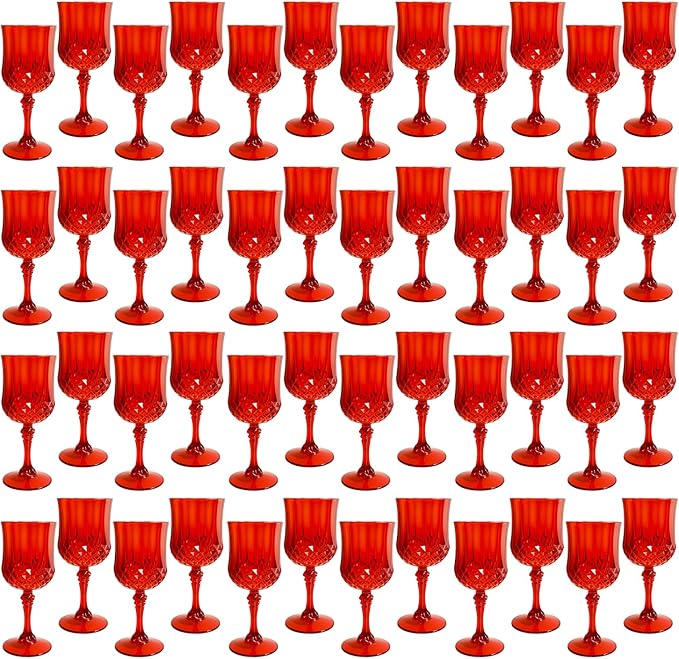 LEYIQU Plastic Wine Glasses, Plastic Goblets Vintage Style Cordial Drinking Glasses for Valentine’s Day, Wedding Reception, Grand Event Party Supplies (48, Red)