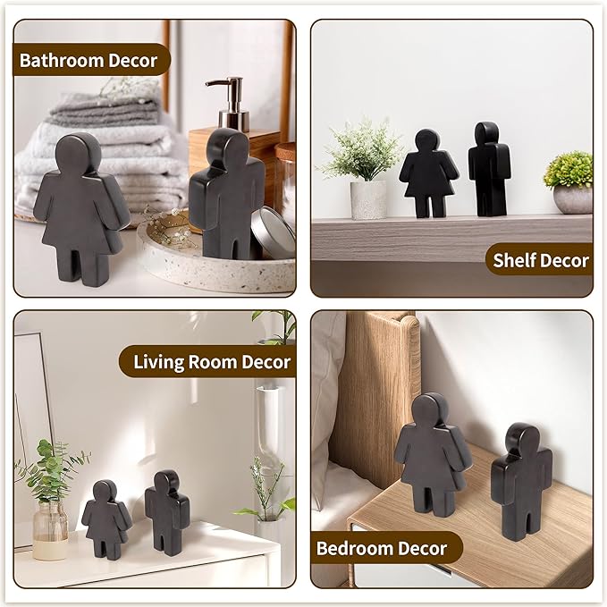 Defined Deco Ceramics Figures Decorative Objects, Funny Bathroom Decor for Shelves, Cute Modern Black Bookshelf Decor
