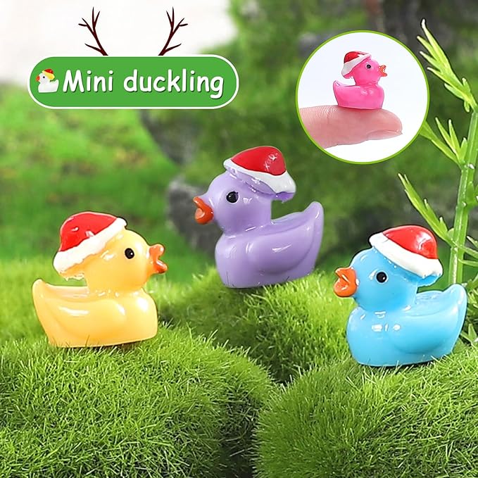 160 Pack Mini Christmas Resin Ducks Plastic Tiny Duck for Garden Micro Landscape Ornament Dollhouse Tiny Figurines Santa Hats for Birthday Party Favors DIY Decoration Craft (16 Colors)