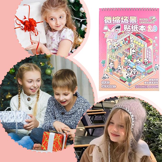 DIY Large Fun 3D Animal House Scene Stickers Book with Tweezers Make Your Own Town Bookstore Amusement Park Sticker Scenes Cute Micro Stickers for Relief Stress Pass The Time(6 Designs)