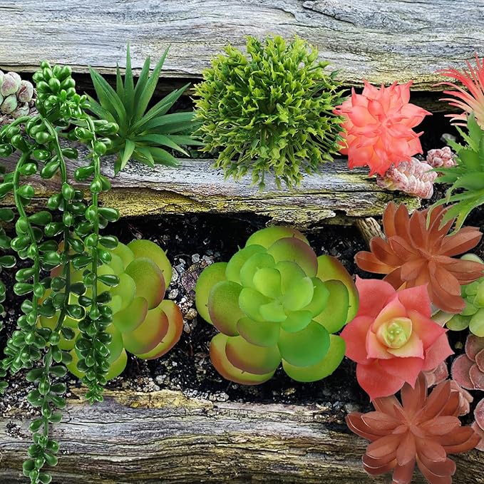 QUOZUO Succulents Plants Artificial, 14pcs Colorful Succulents Plant, Mini Fake Succulents for DIY Crafting Home Garden Office Party