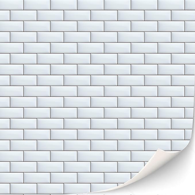3 Sheets Self-Adhesive Wall Tiles - Bathroom & Kitchen Metro Tiles for Dollhouses (1:12 Scale) - Glazed White