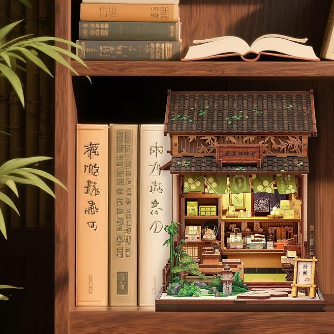 Cutefun Book Nook Kit - DIY Miniature House Kit for Adults, Teens and Beginners, Japanese Dessert Shop Booknook Tiny House Bookshelf Decor 3D Wooden Puzzles, Gifts for Friends and Family (Sweet Shop)