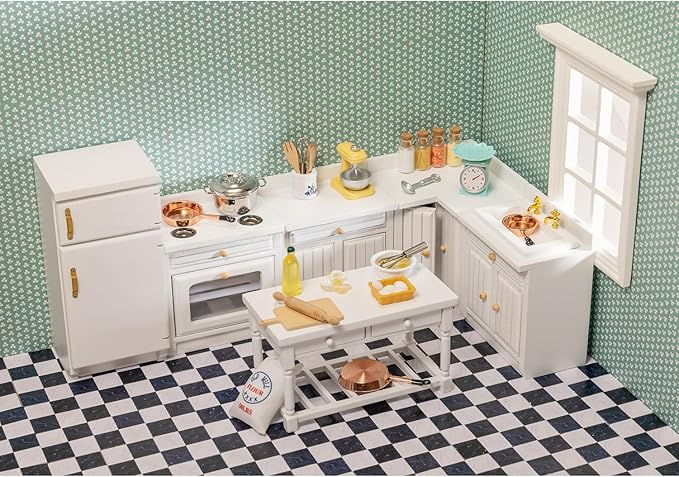SAMCAMI Miniature Dollhouse Accessories, Dollhouse Flooring, Solid Wood Floor Tiles, Dollhouse Wallpaper, Mini Dollhouse Accessories 1 12 Scale, 36pcs (Black and White)