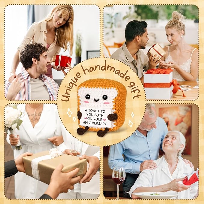 Glydein Best Anniversary Romantic Gifts for Men Women,to My Love Handmade Crochet Toast Present with Anniversary Card, Cute Present for Boyfriend Girlfriend Decorations