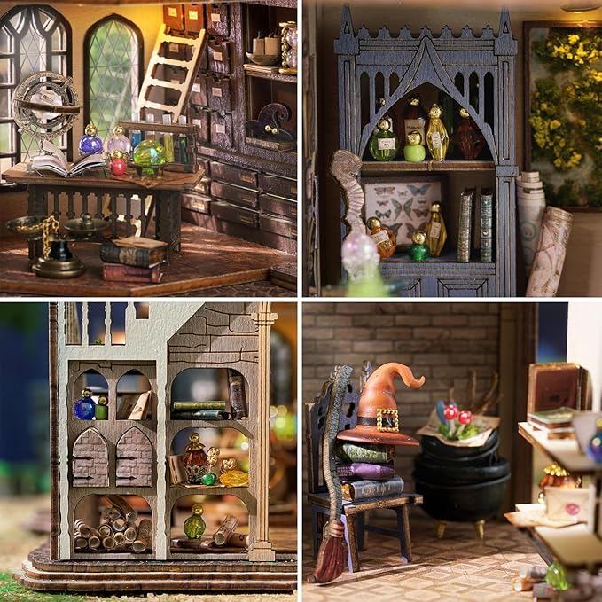 Spilay DIY Miniature Dollhouse Wooden Furniture Kit,Handmade Mini Modern Model Plus with Dust Cover,1:24 Scale Creative Doll House for Lover Friend Gift (Magic House-LV003)