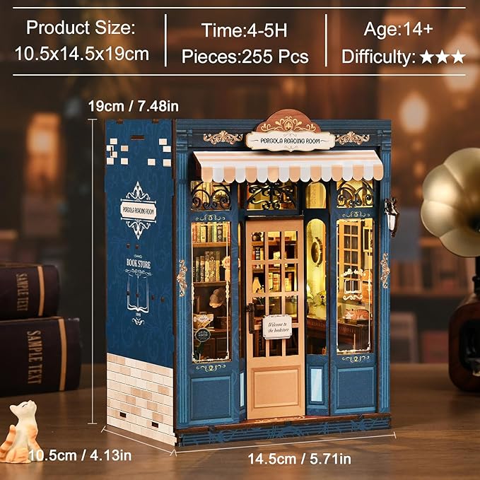 Book Nooks Kit for Adults, 3D Wooden Puzzle Miniature Dollhouse, DIY Bookend Holiday Craft Kits for Family&Friends, Unique Booknook Tiny Home Gifts for Men Women Teens, Bookshelf Decor Model