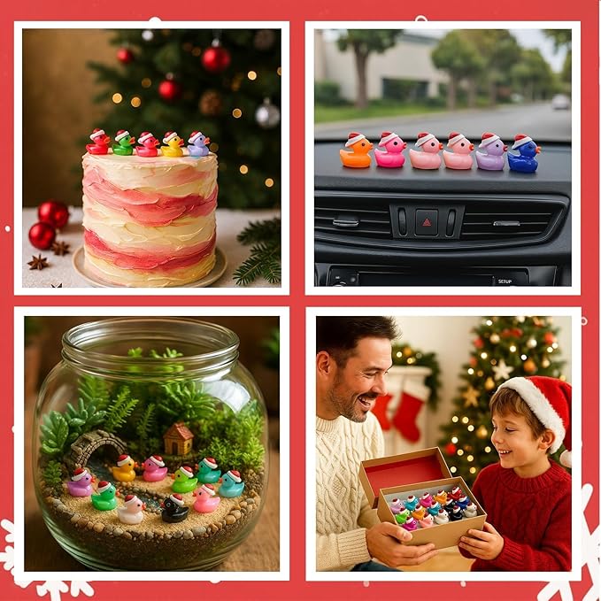 160Pcs Dollhouse Mini Resin Ducks with Hat Tiny Christmas Accessories Miniature Animals Bulk for Dollhouse Decor Micro Fairy Garden Landscape Aquarium Holiday Party Toys DIY Craft Kids Gift