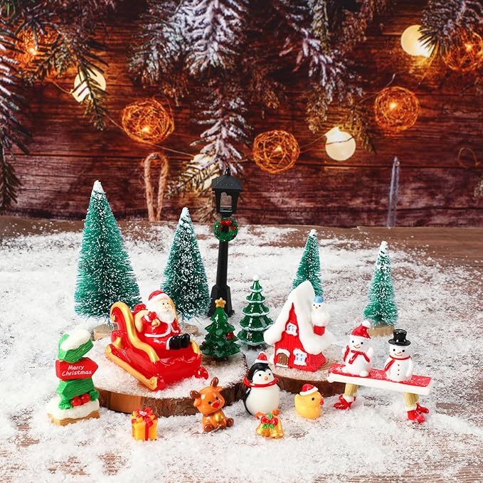 Mini Christmas Figurines, Resin Snowman Gingerbread Man Christmas Scenery Ornaments for Village Decoration Making