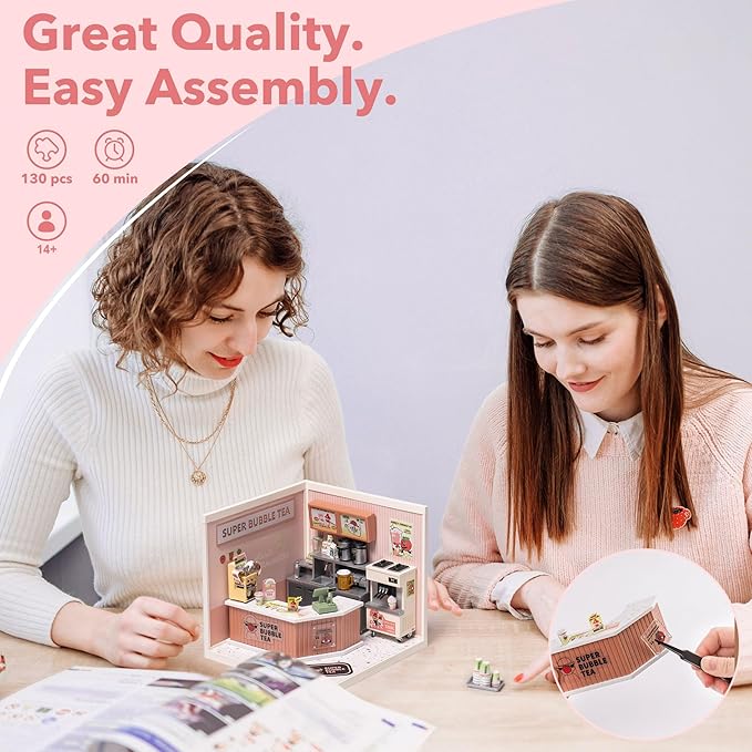 Rolife Plastic House Building Set Toy DIY Miniature Dollhouse Playset with LED for Mini Figures Construction Toys Diorama Kit Gifts for Adults