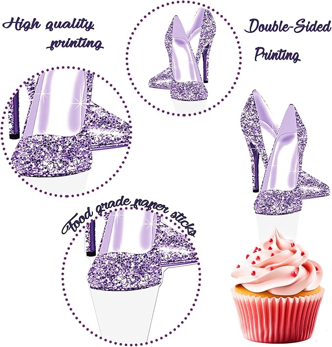 High Heels Cupcake Toppers 48Pcs High Heel Cake Decorations Colorful Stiletto Shoes Birthday Party Decorations Makeup Cupcake Picks for Queen Bachelorette Bridal Shower Supplies