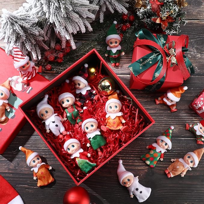 Liliful 66 Pcs Operation Christmas Baby Doll Twins Set with Tiny Christmas Card Velvet Bags, Little Girls and Boys Xmas Miniature Gift for Holiday 2025 New Year Decoration Calendars Stocking Stuffers