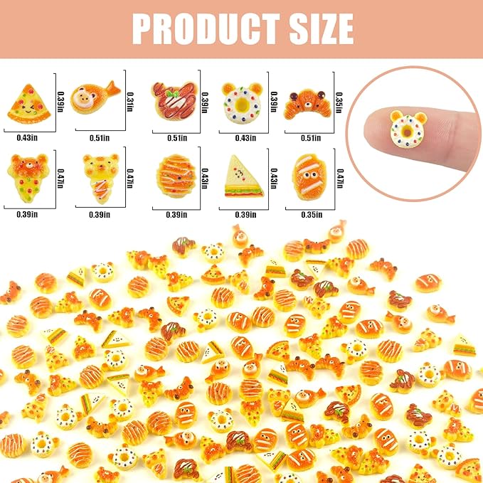 200 PCS Mini Food Figures for Crafts Tiny Resin Baking Bread Miniature Things for Dollhouse Fairy Garden Micro Landscaping Decoration Cake Toppers Decor